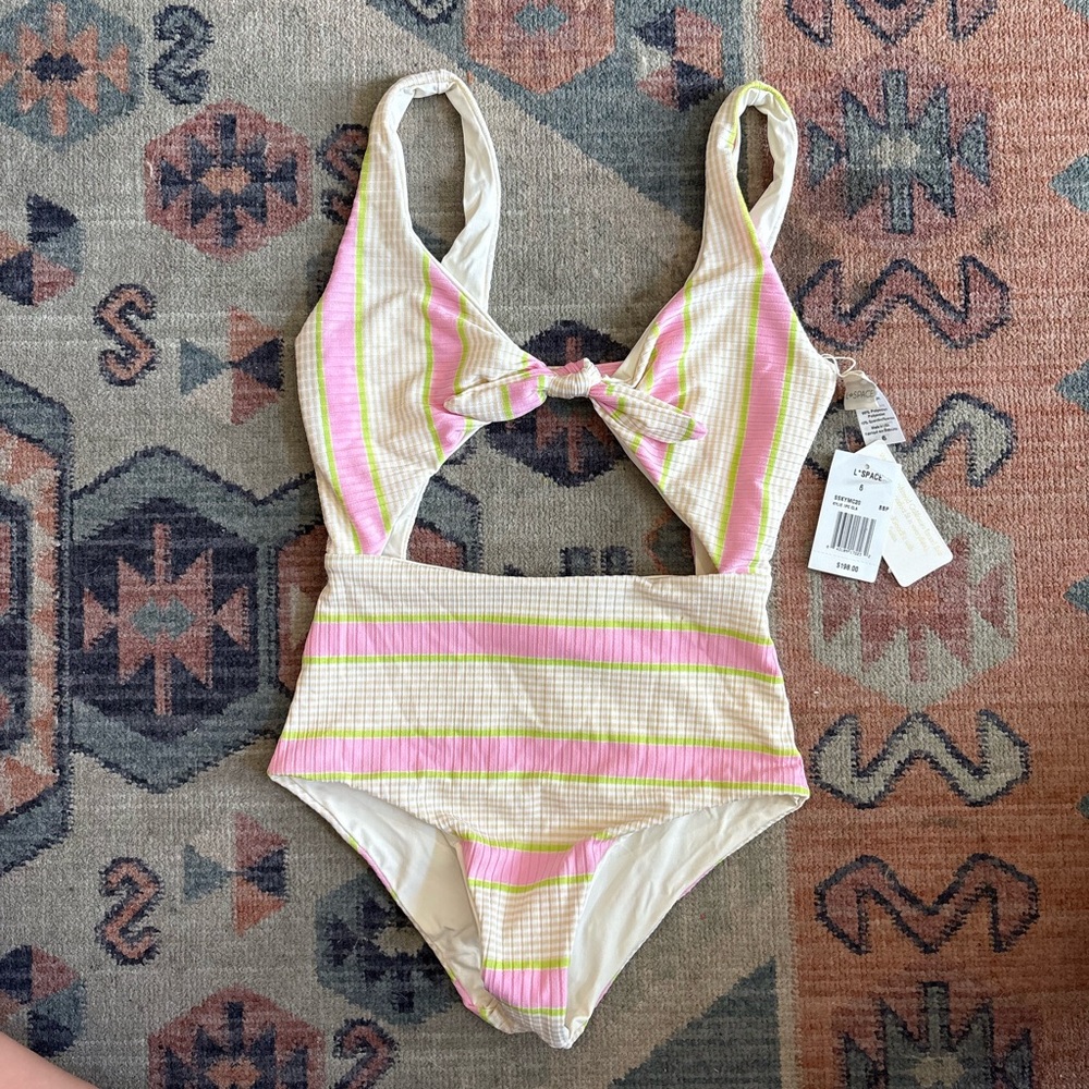 L*Space Pink and Yellow Striped Swimsuit